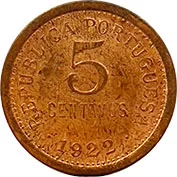 Portugal 5 Centavos 1922 SOBERBA