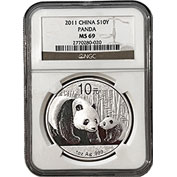 China 10 Yuan 2011 Panda MS 69