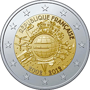 França 2 Euro 2012 - 10 Anos da Moeda Euro