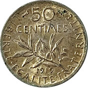 França 50 Centimes 1919 Soberba