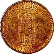 Espanha 2 Cêntimos 1911 PC V Soberba