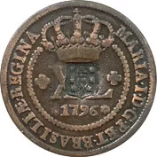 BRASIL D. João P. Regente Carimbo de Escudete Sob D. Maria I XL Réis 1796 MBC+